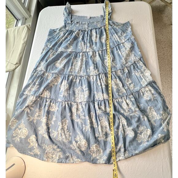 Old Navy Chambray Floral Tiered Midi Dress 4XL Smocked Beach Cruise Vacation - Picture 6 of 10